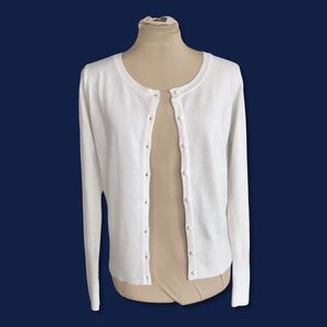Fuzzy cream cardigan with pearl-like buttons
